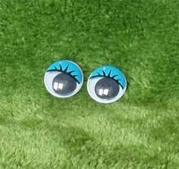 Глаза для игрушек - бегающие 15мм с ресницами синие
